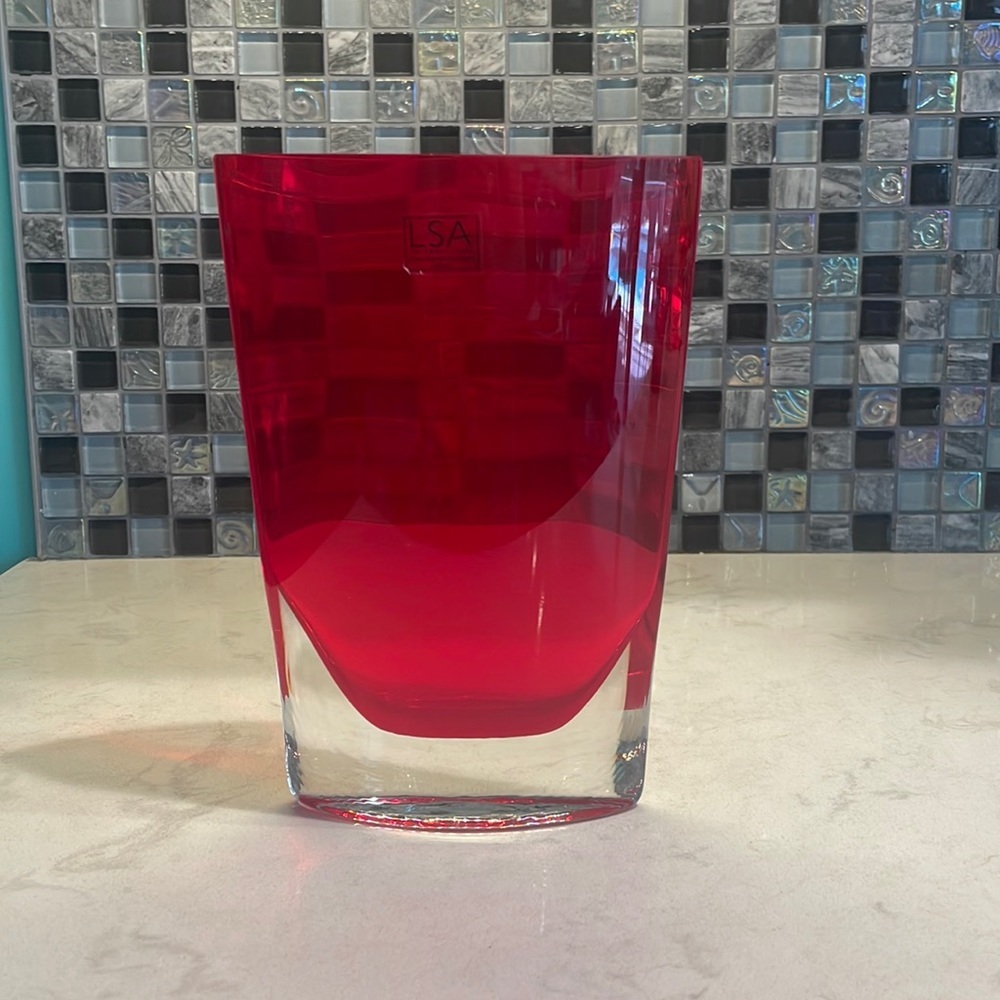 LSA International Mouth Blown Glass Red Oval Pocket Vase Made in Poland 80/90s?